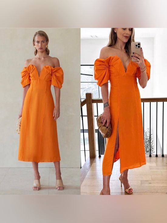 cult gaia Dresses & Skirts - NWT Cult Gaia Muna Off The Shoulder Midi Dress Orange Size 2